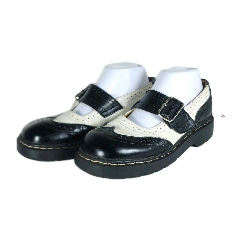 TUK Women's Anarchic US 8 Black White Leather Brogue Mary Jane Shoes